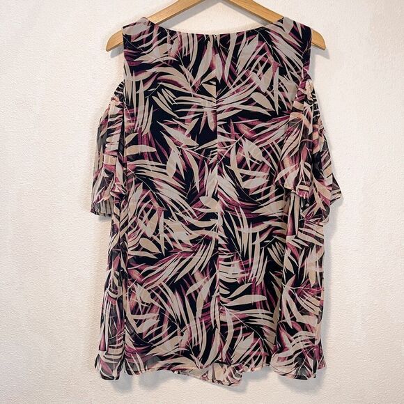 Lane Bryant Palm Open Shoulder Blouse 24 - Picture 6 of 7